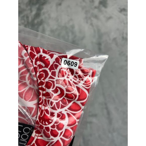 Clara Sunwoo Pink Stretchy Cold Shoulder Tunic Top XS Floral Geometric Long Line - Picture 15 of 16